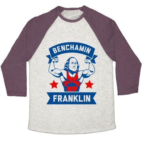 Virgin Teez  Baseball Tee Unisex Tri-Blend Baseball Tee / small / Oatmeal / Maroon BENCHAMIN FRANKLIN UNISEX TRI-BLEND BASEBALL TEE