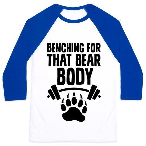 Virgin Teez  Baseball Tee Unisex Classic Baseball Tee / x-small / White/Blue BENCHING FOR THAT BEAR BODY UNISEX CLASSIC BASEBALL TEE