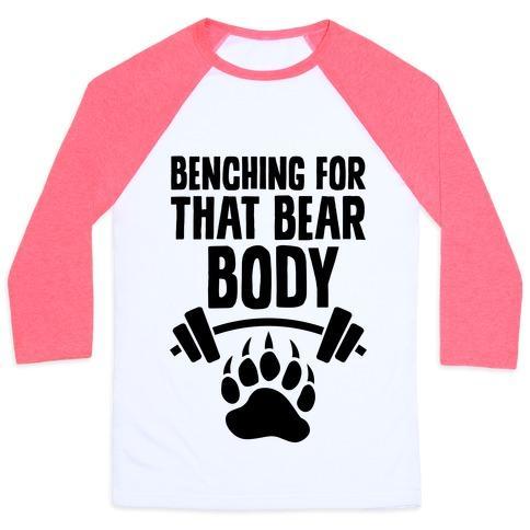 Virgin Teez  Baseball Tee Unisex Classic Baseball Tee / x-small / White/Neon Pink BENCHING FOR THAT BEAR BODY UNISEX CLASSIC BASEBALL TEE