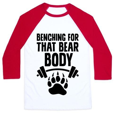 Virgin Teez  Baseball Tee Unisex Classic Baseball Tee / x-small / White/Red BENCHING FOR THAT BEAR BODY UNISEX CLASSIC BASEBALL TEE