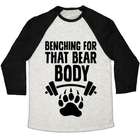Virgin Teez  Baseball Tee Unisex Tri-Blend Baseball Tee / small / Oatmeal / Black BENCHING FOR THAT BEAR BODY UNISEX TRI-BLEND BASEBALL TEE