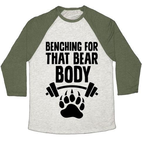 Virgin Teez  Baseball Tee Unisex Tri-Blend Baseball Tee / small / Oatmeal / Moss BENCHING FOR THAT BEAR BODY UNISEX TRI-BLEND BASEBALL TEE