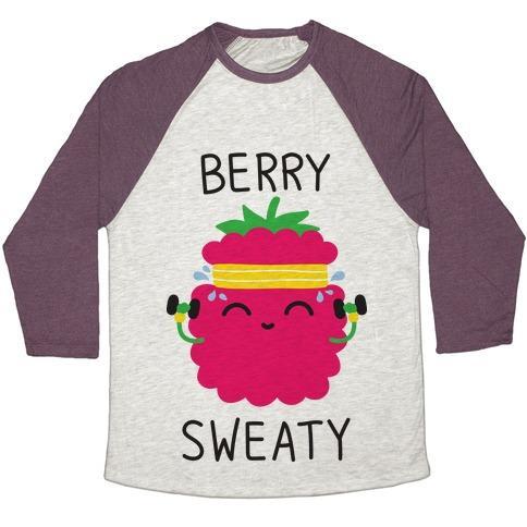 Virgin Teez  Baseball Tee Unisex Tri-Blend Baseball Tee / small / Oatmeal / Maroon BERRY SWEATY UNISEX TRI-BLEND BASEBALL TEE