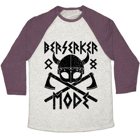 Virgin Teez  Baseball Tee Unisex Tri-Blend Baseball Tee / small / Oatmeal / Maroon BERSERKER MODE UNISEX TRI-BLEND BASEBALL TEE
