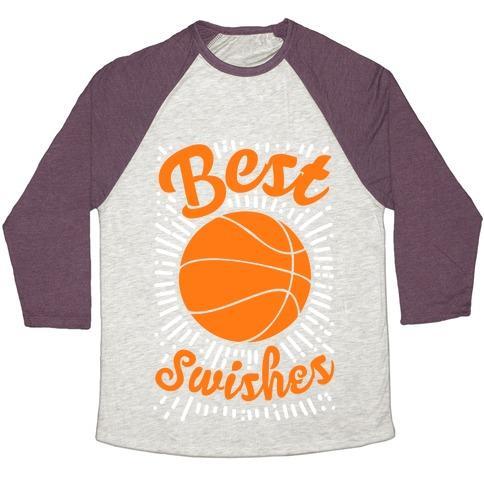 Virgin Teez  Baseball Tee Unisex Tri-Blend Baseball Tee / small / Oatmeal / Maroon BEST SWISHES UNISEX TRI-BLEND BASEBALL TEE