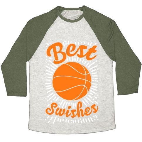 Virgin Teez  Baseball Tee Unisex Tri-Blend Baseball Tee / small / Oatmeal / Moss BEST SWISHES UNISEX TRI-BLEND BASEBALL TEE