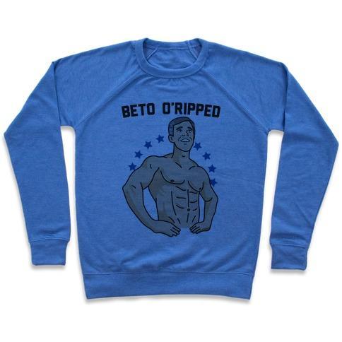 Virgin Teez  Pullover Crewneck Sweatshirt / x-small / Heathered Blue BETO O'RIPPED CREWNECK SWEATSHIRT