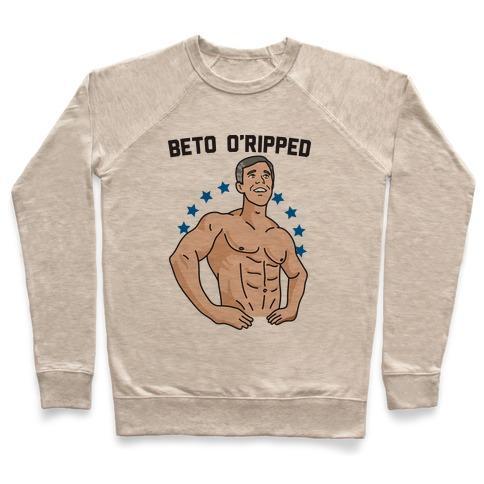 Virgin Teez  Pullover Crewneck Sweatshirt / x-small / Heathered Oatmeal BETO O'RIPPED CREWNECK SWEATSHIRT