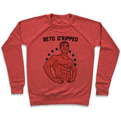 Virgin Teez  Pullover Crewneck Sweatshirt / x-small / Heathered Red BETO O'RIPPED CREWNECK SWEATSHIRT