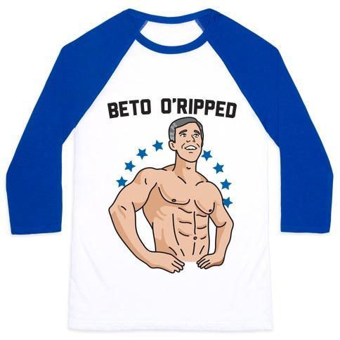 Virgin Teez  Baseball Tee Unisex Classic Baseball Tee / x-small / White/Blue BETO O'RIPPED UNISEX CLASSIC BASEBALL TEE