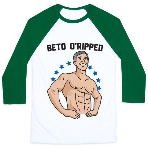 Virgin Teez  Baseball Tee Unisex Classic Baseball Tee / x-small / White/Dark Green BETO O'RIPPED UNISEX CLASSIC BASEBALL TEE