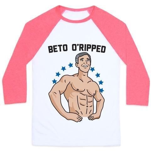 Virgin Teez  Baseball Tee Unisex Classic Baseball Tee / x-small / White/Neon Pink BETO O'RIPPED UNISEX CLASSIC BASEBALL TEE