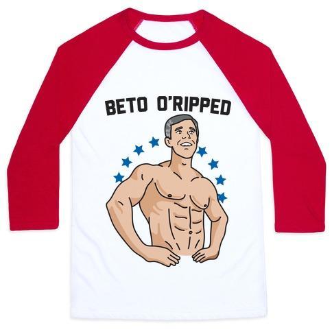 Virgin Teez  Baseball Tee Unisex Classic Baseball Tee / x-small / White/Red BETO O'RIPPED UNISEX CLASSIC BASEBALL TEE