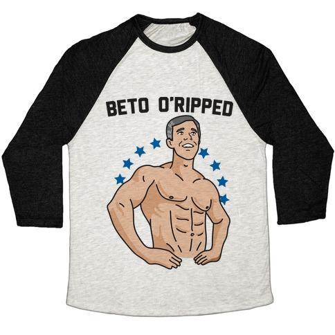 Virgin Teez  Baseball Tee Unisex Tri-Blend Baseball Tee / small / Oatmeal / Black BETO O'RIPPED UNISEX TRI-BLEND BASEBALL TEE