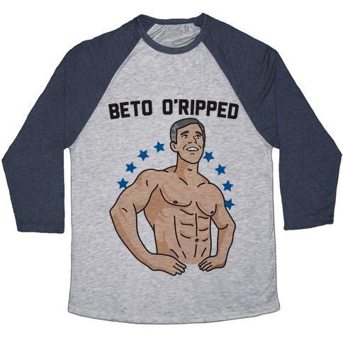 Virgin Teez  Baseball Tee Unisex Tri-Blend Baseball Tee / small / Athletic Gray / Navy BETO O'RIPPED UNISEX TRI-BLEND BASEBALL TEE