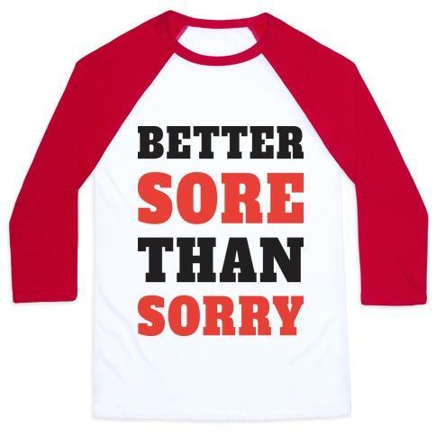 Virgin Teez  Baseball Tee Unisex Classic Baseball Tee / x-small / White/Red BETTER SORE THAN SORRY (TANK) UNISEX CLASSIC BASEBALL TEE