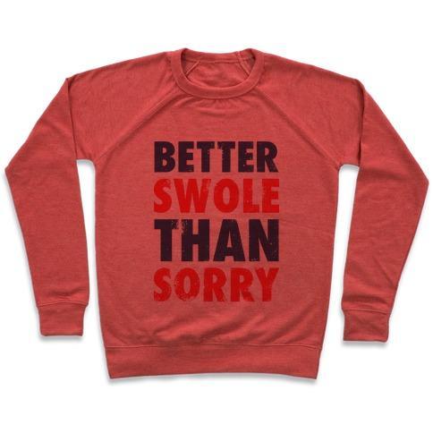 Virgin Teez  Pullover Crewneck Sweatshirt / x-small / Heathered Red BETTER SWOLE THAN SORRY (TANK) CREWNECK SWEATSHIRT