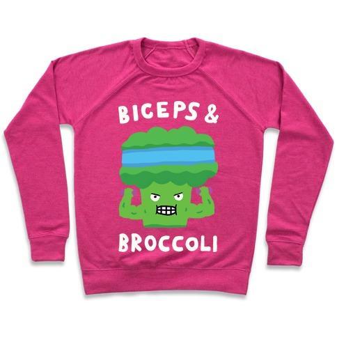 Virgin Teez  Pullover Crewneck Sweatshirt / x-small / Deep Pink BICEPS AND BROCCOLI CREWNECK SWEATSHIRT