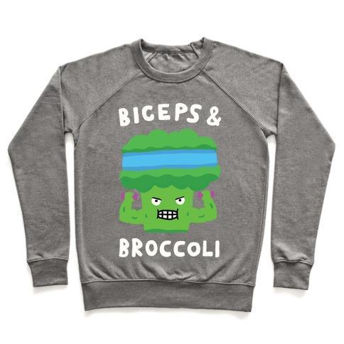 Virgin Teez  Pullover Crewneck Sweatshirt / x-small / Heathered Gray BICEPS AND BROCCOLI CREWNECK SWEATSHIRT