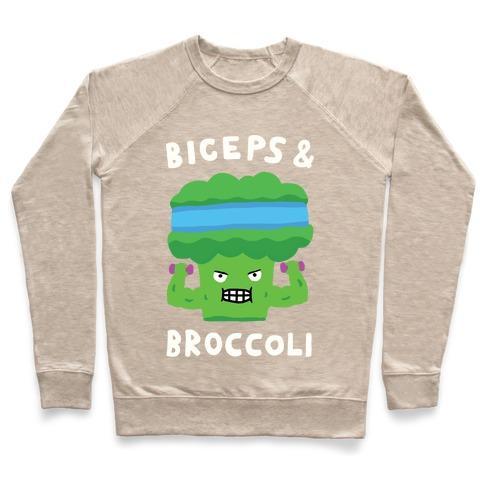 Virgin Teez  Pullover Crewneck Sweatshirt / x-small / Heathered Oatmeal BICEPS AND BROCCOLI CREWNECK SWEATSHIRT