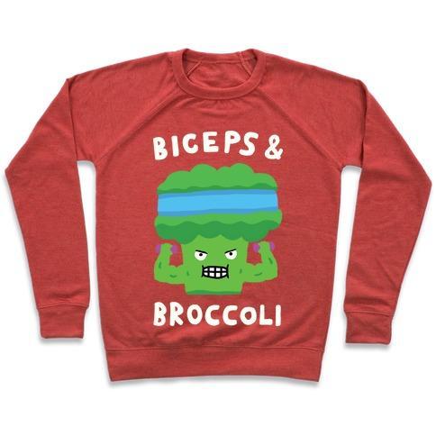 Virgin Teez  Pullover Crewneck Sweatshirt / x-small / Heathered Red BICEPS AND BROCCOLI CREWNECK SWEATSHIRT