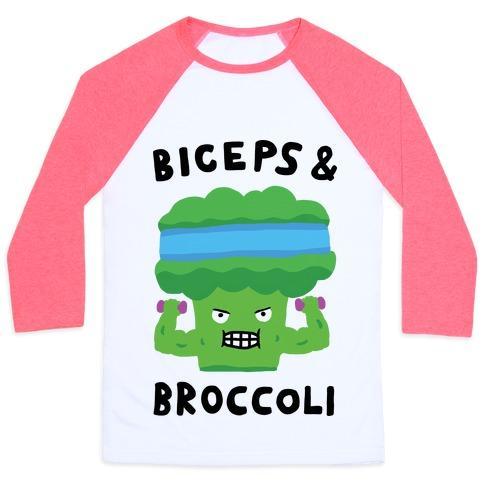 Virgin Teez  Baseball Tee Unisex Classic Baseball Tee / x-small / White/Neon Pink BICEPS AND BROCCOLI UNISEX CLASSIC BASEBALL TEE