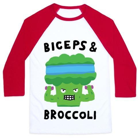 Virgin Teez  Baseball Tee Unisex Classic Baseball Tee / x-small / White/Red BICEPS AND BROCCOLI UNISEX CLASSIC BASEBALL TEE