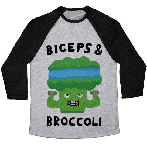 Virgin Teez  Baseball Tee Unisex Tri-Blend Baseball Tee / small / Athletic Gray / Black BICEPS AND BROCCOLI UNISEX TRI-BLEND BASEBALL TEE