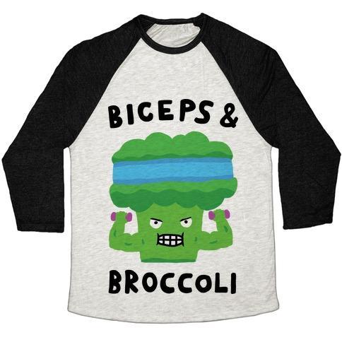 Virgin Teez  Baseball Tee Unisex Tri-Blend Baseball Tee / small / Oatmeal / Black BICEPS AND BROCCOLI UNISEX TRI-BLEND BASEBALL TEE
