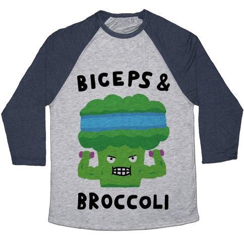 Virgin Teez  Baseball Tee Unisex Tri-Blend Baseball Tee / small / Athletic Gray / Navy BICEPS AND BROCCOLI UNISEX TRI-BLEND BASEBALL TEE