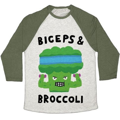 Virgin Teez  Baseball Tee Unisex Tri-Blend Baseball Tee / small / Oatmeal / Moss BICEPS AND BROCCOLI UNISEX TRI-BLEND BASEBALL TEE