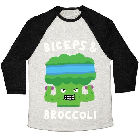 Virgin Teez  Baseball Tee Unisex Tri-Blend Baseball Tee / small / Oatmeal / Black BICEPS AND BROCCOLI UNISEX TRI-BLEND BASEBALL TEE