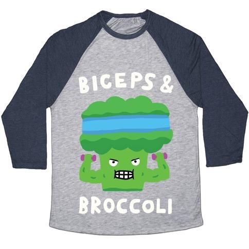 Virgin Teez  Baseball Tee Unisex Tri-Blend Baseball Tee / small / Athletic Gray / Navy BICEPS AND BROCCOLI UNISEX TRI-BLEND BASEBALL TEE