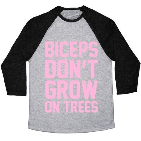 Virgin Teez  Baseball Tee Unisex Tri-Blend Baseball Tee / small / Athletic Gray / Black BICEPS DON'T GROW ON TREES UNISEX TRI-BLEND BASEBALL TEE