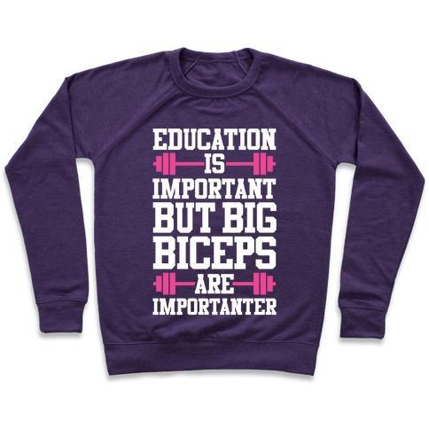 Virgin Teez  Pullover Crewneck Sweatshirt / x-small / Purple BIG BICEPS ARE IMPORTANTER CREWNECK SWEATSHIRT
