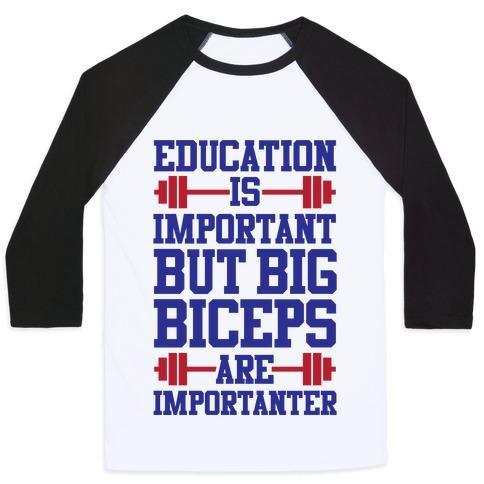 Virgin Teez  Baseball Tee Unisex Classic Baseball Tee / x-small / White/Black BIG BICEPS ARE IMPORTANTER UNISEX CLASSIC BASEBALL TEE