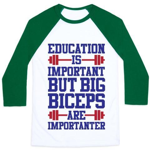 Virgin Teez  Baseball Tee Unisex Classic Baseball Tee / x-small / White/Dark Green BIG BICEPS ARE IMPORTANTER UNISEX CLASSIC BASEBALL TEE