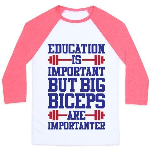 Virgin Teez  Baseball Tee Unisex Classic Baseball Tee / x-small / White/Neon Pink BIG BICEPS ARE IMPORTANTER UNISEX CLASSIC BASEBALL TEE