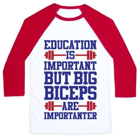 Virgin Teez  Baseball Tee Unisex Classic Baseball Tee / x-small / White/Red BIG BICEPS ARE IMPORTANTER UNISEX CLASSIC BASEBALL TEE