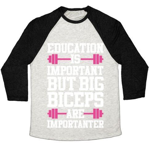 Virgin Teez  Baseball Tee Unisex Tri-Blend Baseball Tee / small / Oatmeal / Black BIG BICEPS ARE IMPORTANTER UNISEX TRI-BLEND BASEBALL TEE