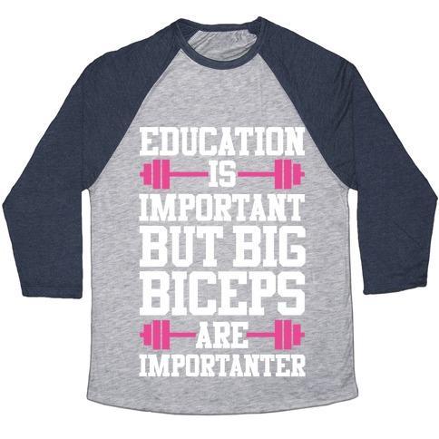 Virgin Teez  Baseball Tee Unisex Tri-Blend Baseball Tee / small / Athletic Gray / Navy BIG BICEPS ARE IMPORTANTER UNISEX TRI-BLEND BASEBALL TEE
