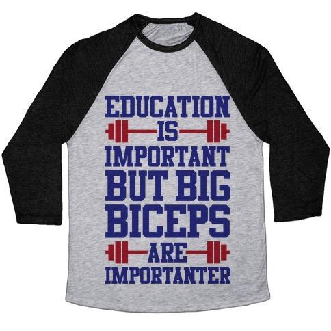 Virgin Teez  Baseball Tee Unisex Tri-Blend Baseball Tee / small / Athletic Gray / Black BIG BICEPS ARE IMPORTANTER UNISEX TRI-BLEND BASEBALL TEE