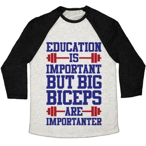 Virgin Teez  Baseball Tee Unisex Tri-Blend Baseball Tee / small / Oatmeal / Black BIG BICEPS ARE IMPORTANTER UNISEX TRI-BLEND BASEBALL TEE