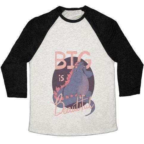 Virgin Teez  Baseball Tee Unisex Tri-Blend Baseball Tee / small / Oatmeal / Black BIG IS BEAUTIFUL UNISEX TRI-BLEND BASEBALL TEE