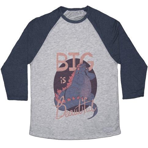 Virgin Teez  Baseball Tee Unisex Tri-Blend Baseball Tee / small / Athletic Gray / Navy BIG IS BEAUTIFUL UNISEX TRI-BLEND BASEBALL TEE