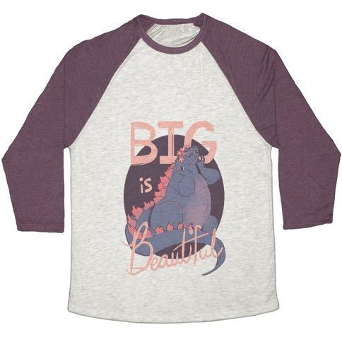 Virgin Teez  Baseball Tee Unisex Tri-Blend Baseball Tee / small / Oatmeal / Maroon BIG IS BEAUTIFUL UNISEX TRI-BLEND BASEBALL TEE