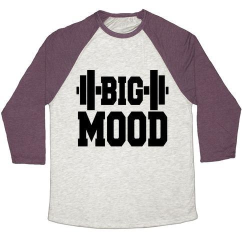 Virgin Teez  Baseball Tee Unisex Tri-Blend Baseball Tee / small / Oatmeal / Maroon BIG MOOD WEIGHTS UNISEX TRI-BLEND BASEBALL TEE
