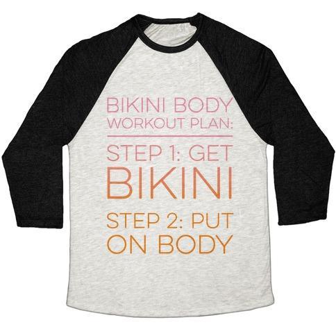 Virgin Teez  Baseball Tee Unisex Tri-Blend Baseball Tee / small / Oatmeal / Black BIKINI BODY WORKOUT PLAN UNISEX TRI-BLEND BASEBALL TEE