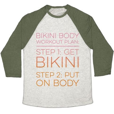Virgin Teez  Baseball Tee Unisex Tri-Blend Baseball Tee / small / Oatmeal / Moss BIKINI BODY WORKOUT PLAN UNISEX TRI-BLEND BASEBALL TEE