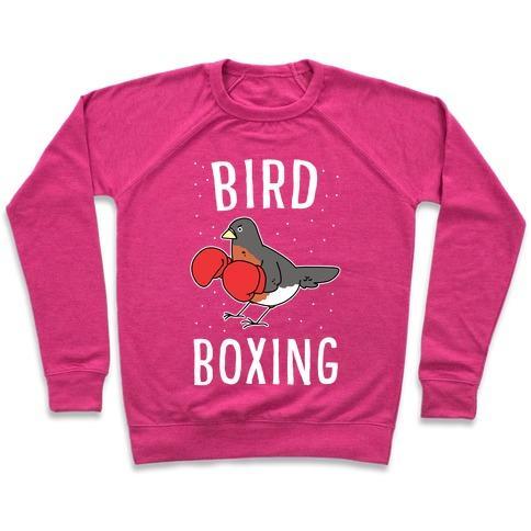 Virgin Teez  Pullover Crewneck Sweatshirt / x-small / Deep Pink BIRD BOXING CREWNECK SWEATSHIRT